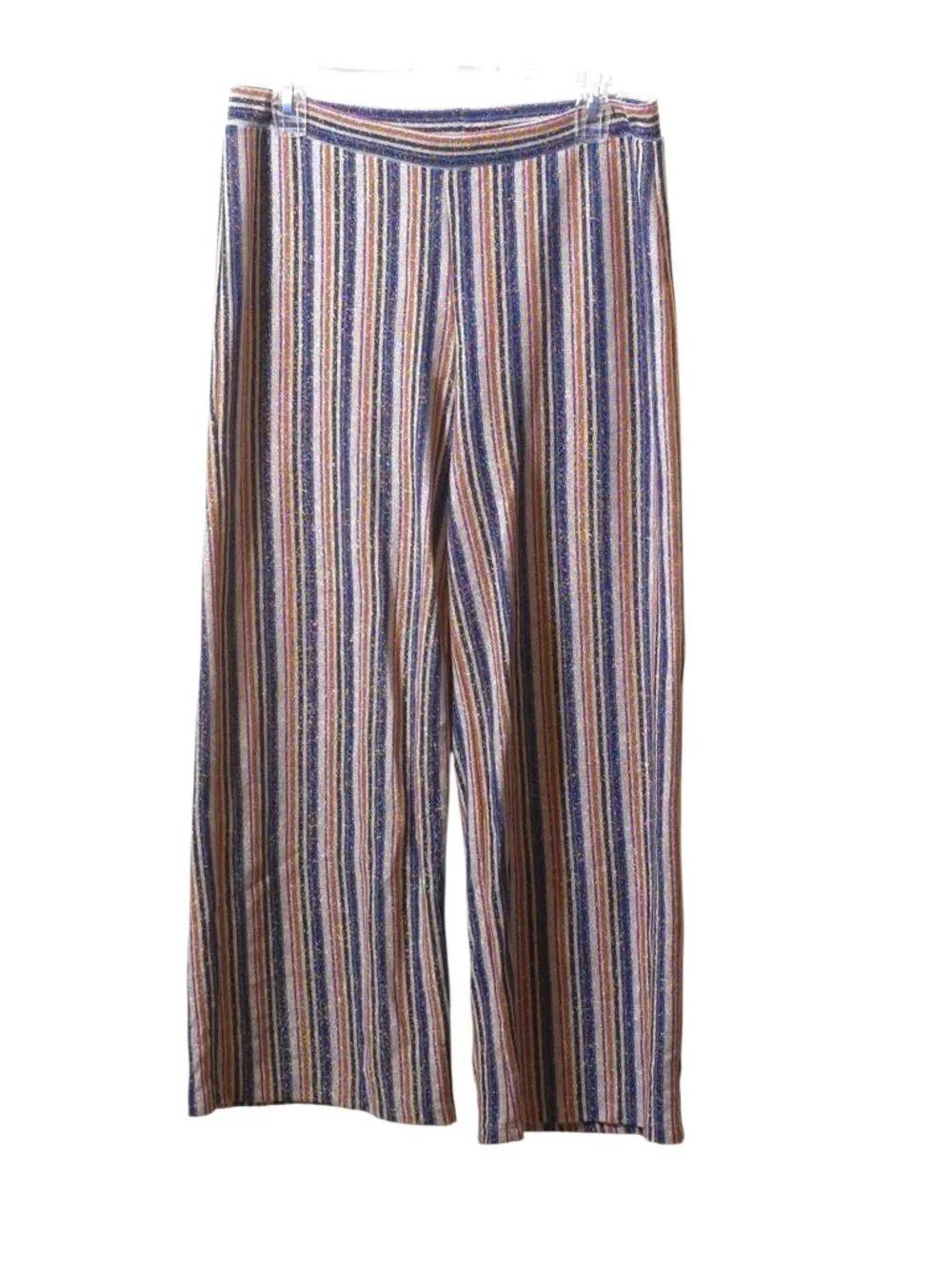 Zara Trafaluc Striped Knit Wide Leg Pants S Metallic Boho Festival Lounge - Picture 2 of 8